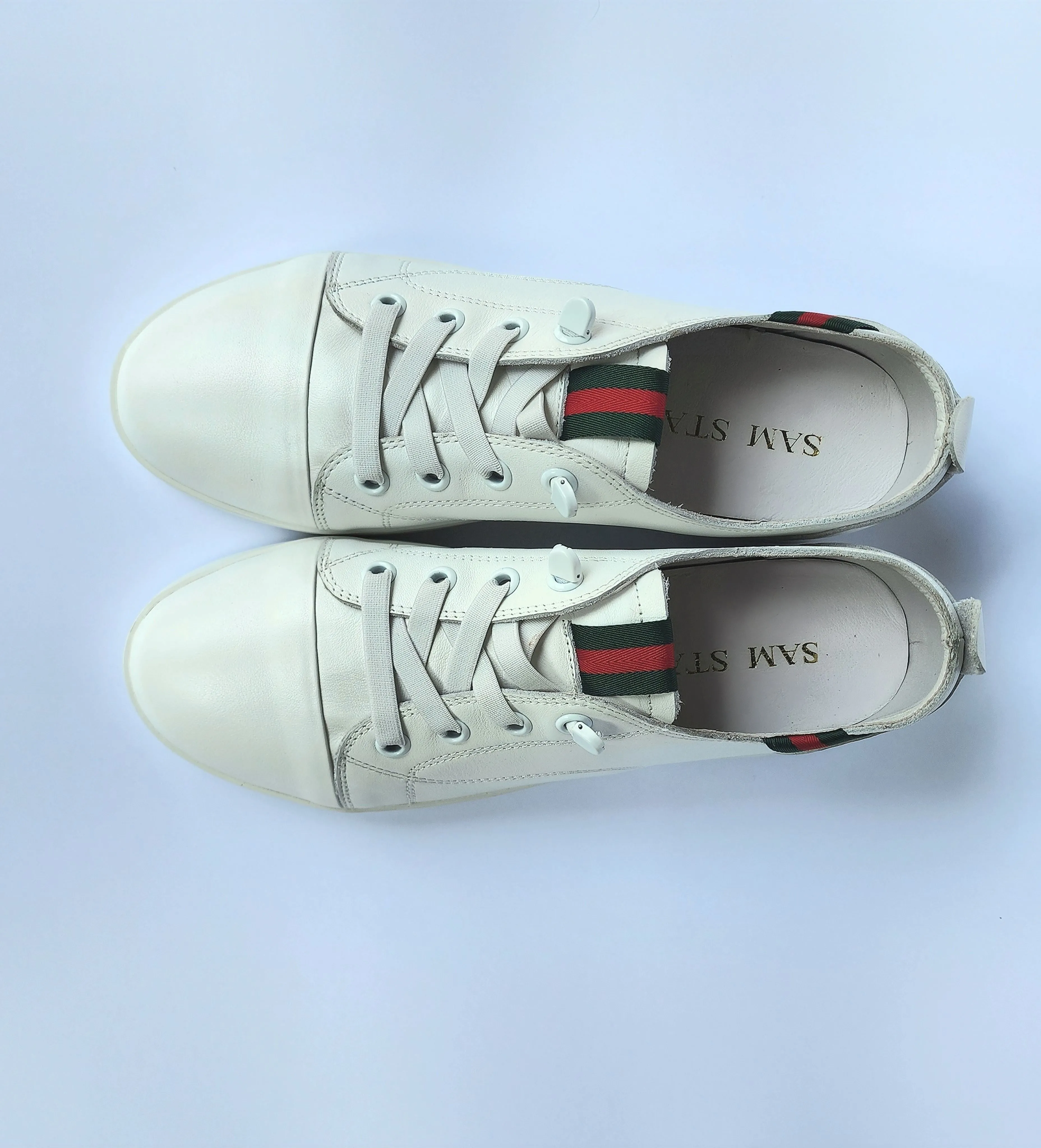 SS24007 Genuine leather sneakers with cushions - White, Black and Silver