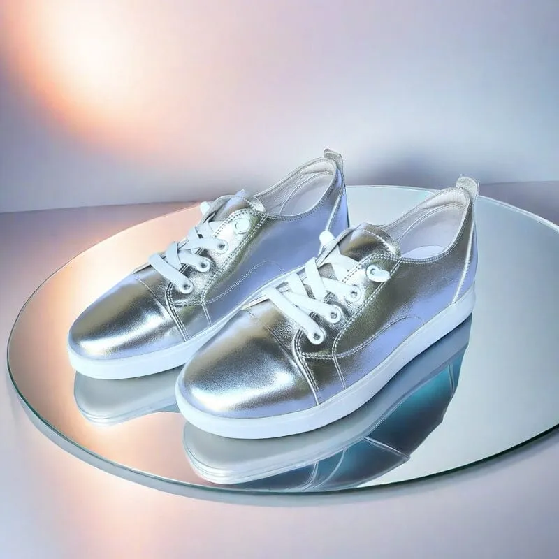 SS24007 Genuine leather sneakers with cushions - White, Black and Silver