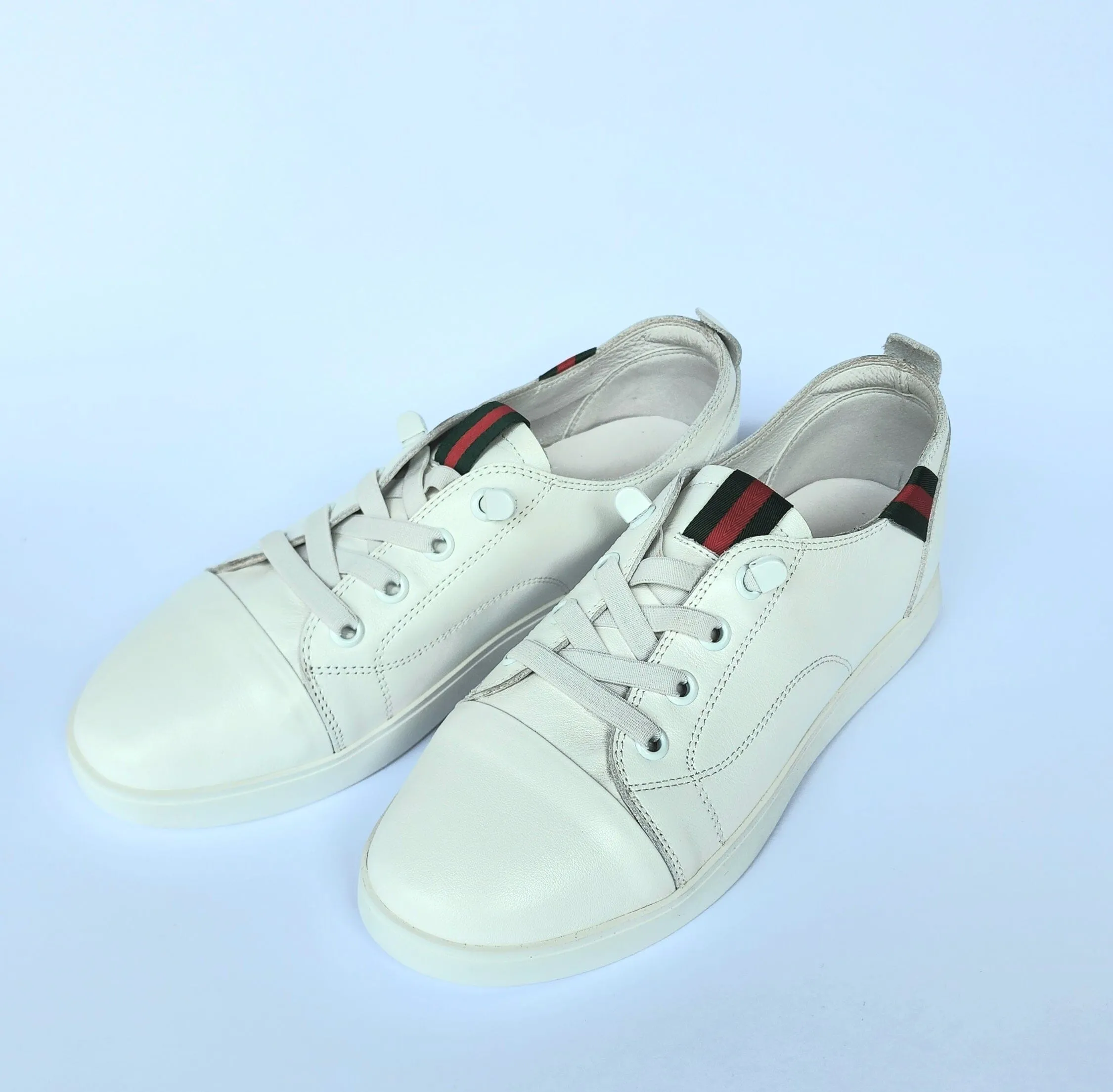 SS24007 Genuine leather sneakers with cushions - White, Black and Silver