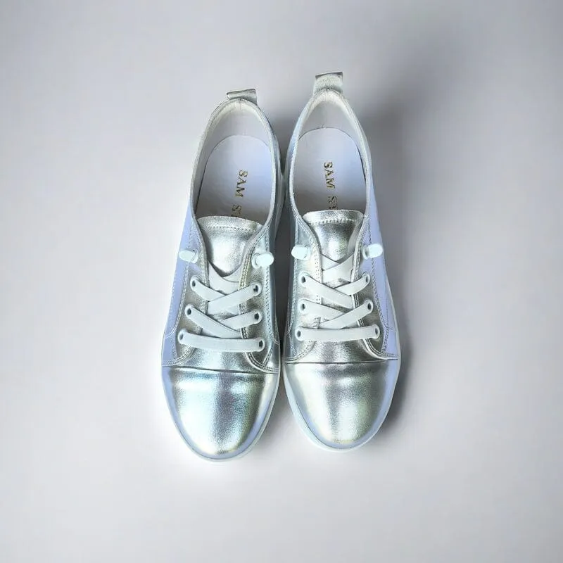 SS24007 Genuine leather sneakers with cushions - White, Black and Silver
