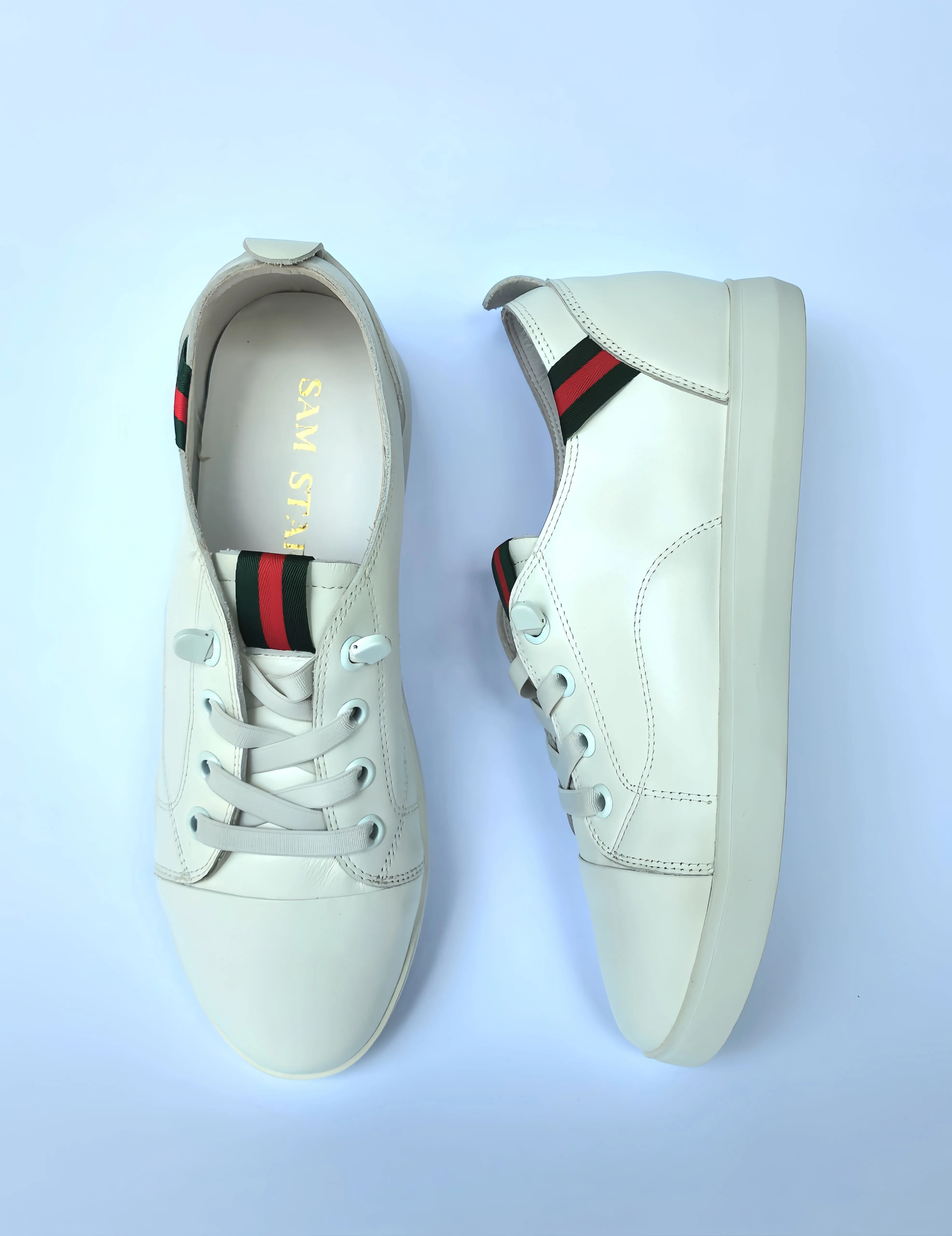 SS24007 Genuine leather sneakers with cushions - White, Black and Silver