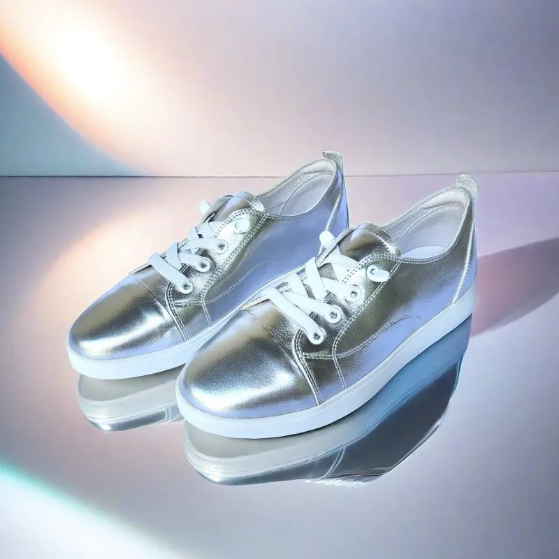 SS24007 Genuine leather sneakers with cushions - White, Black and Silver