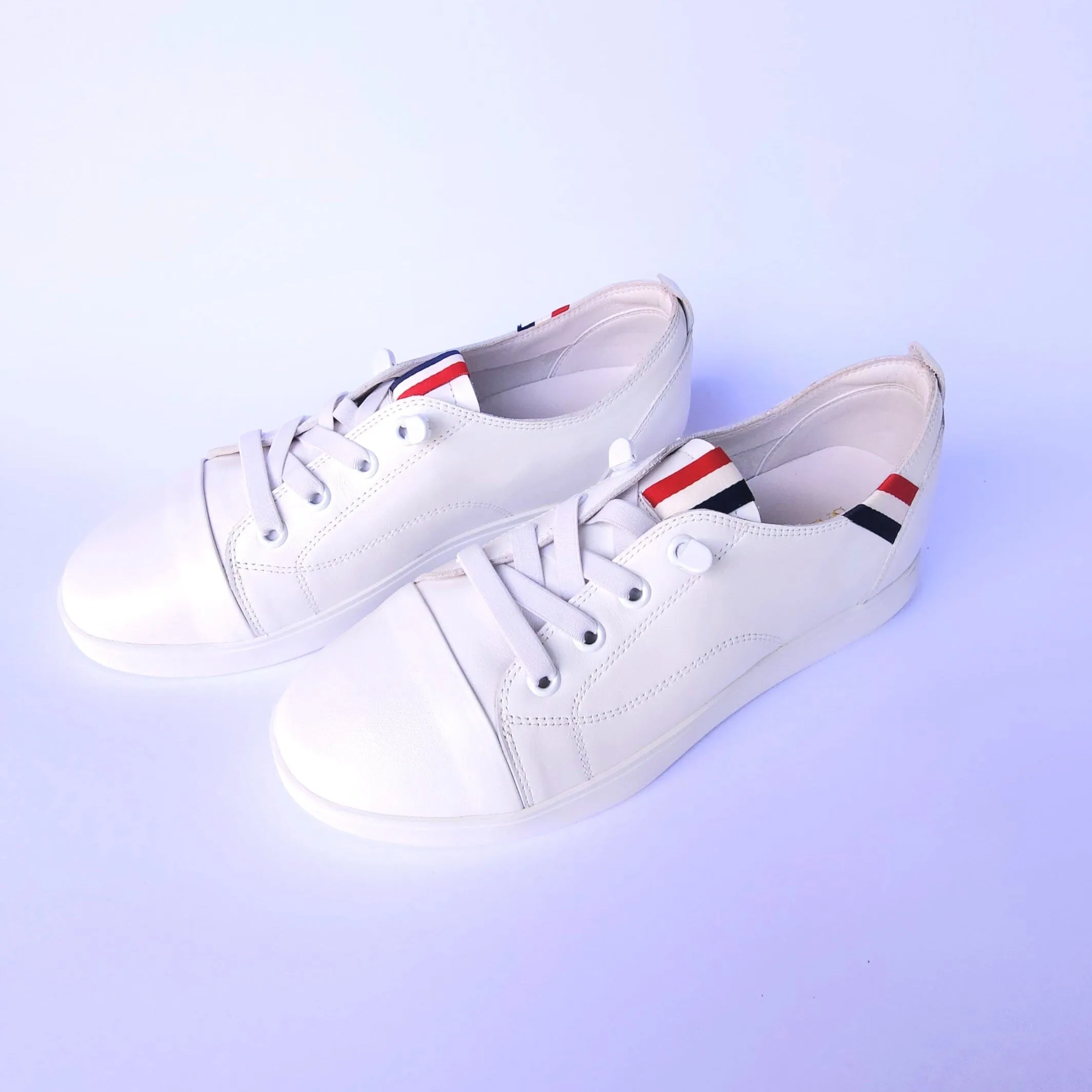 SS24007 Genuine leather sneakers with cushions - White, Black and Silver