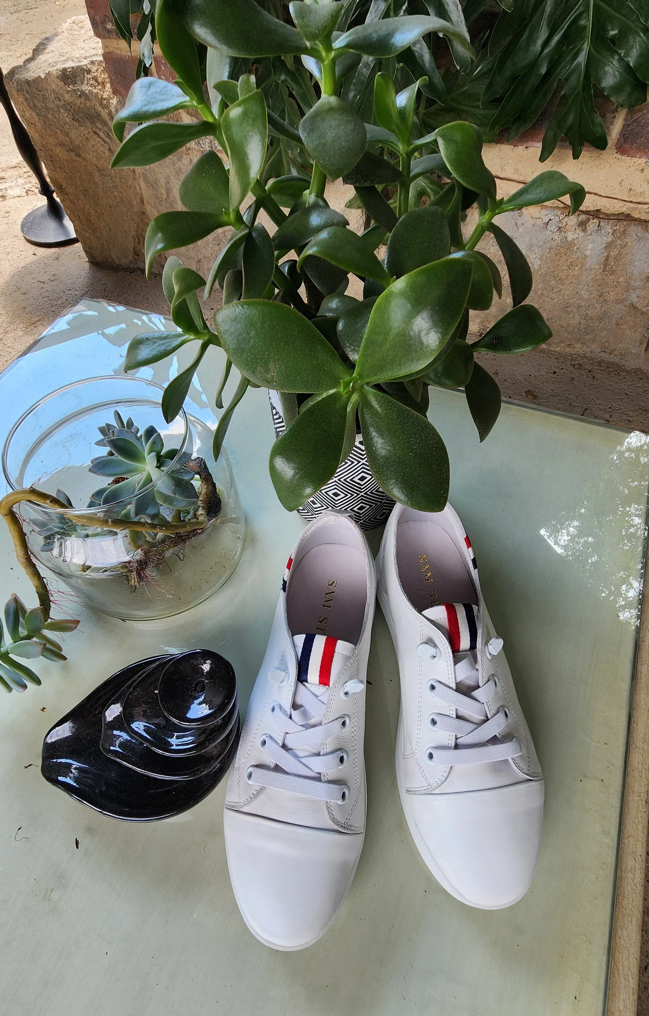 SS24007 Genuine leather sneakers with cushions - White, Black and Silver
