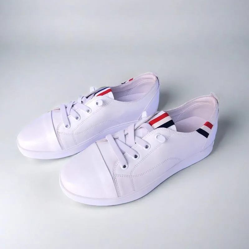 SS24007 Genuine leather sneakers with cushions - White, Black and Silver