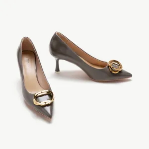 Stacked Metal Buckle Pumps (Olivia) Grey