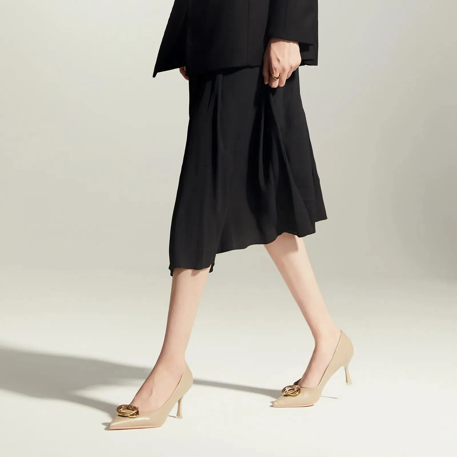 Stacked Metal Buckle Pumps (Olivia)