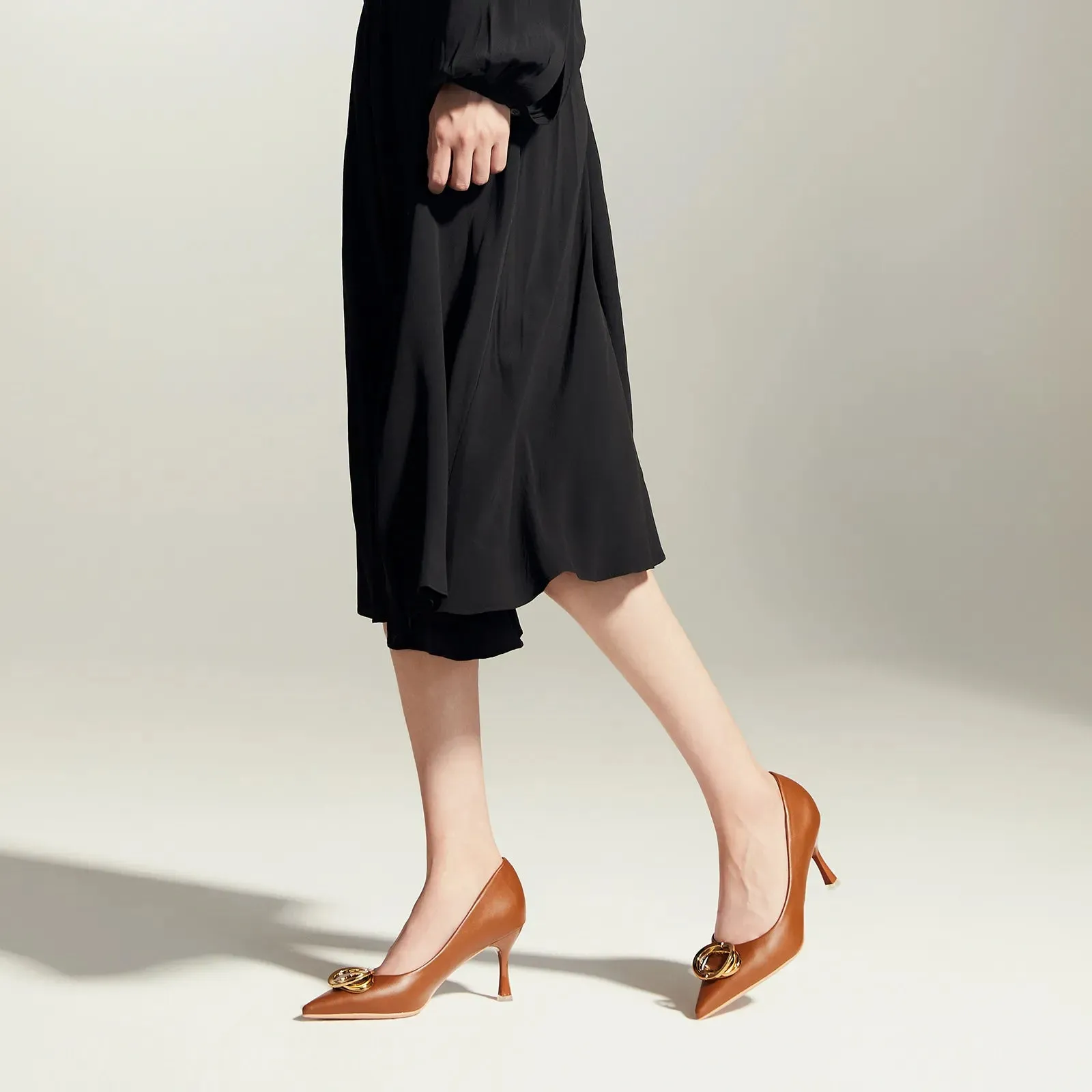 Stacked Metal Buckle Pumps (Olivia)