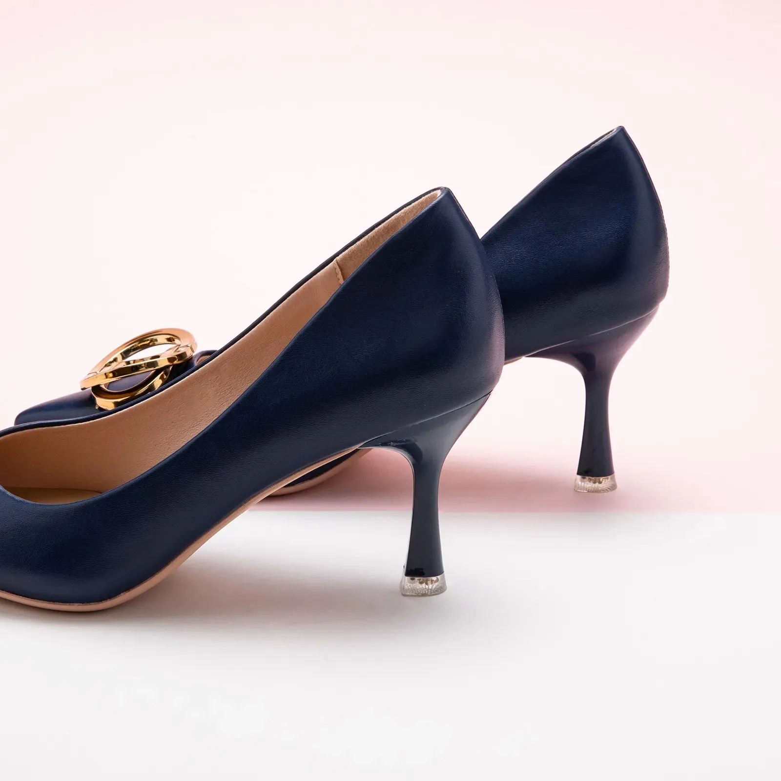 Stacked Metal Buckle Pumps (Olivia)