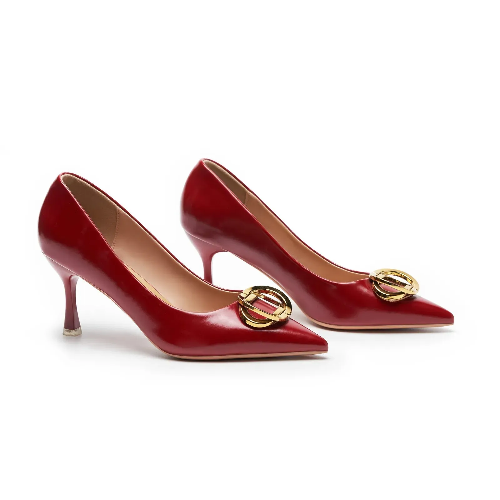 Stacked Metal Buckle Pumps (Olivia)