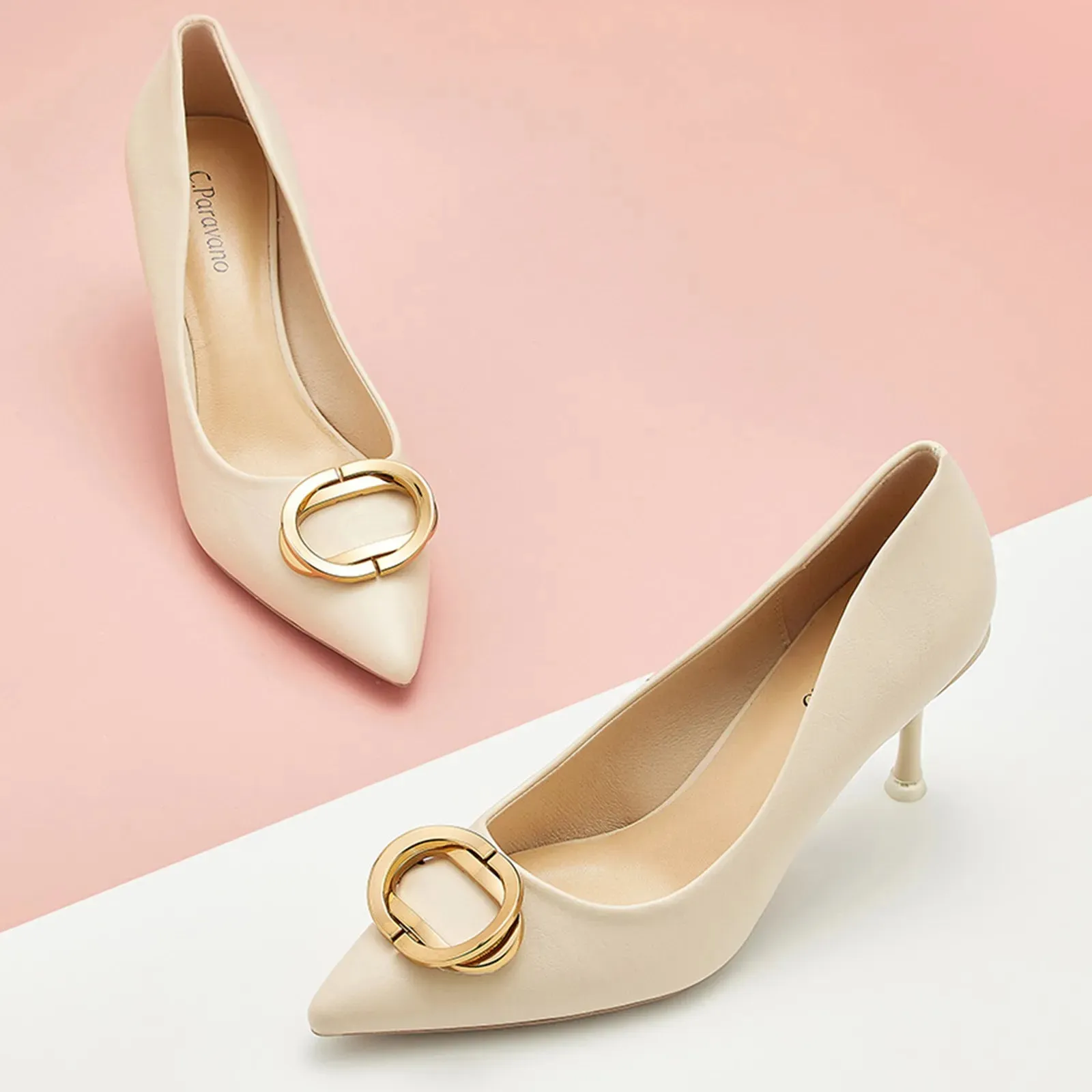 Stacked Metal Buckle Pumps (Olivia)