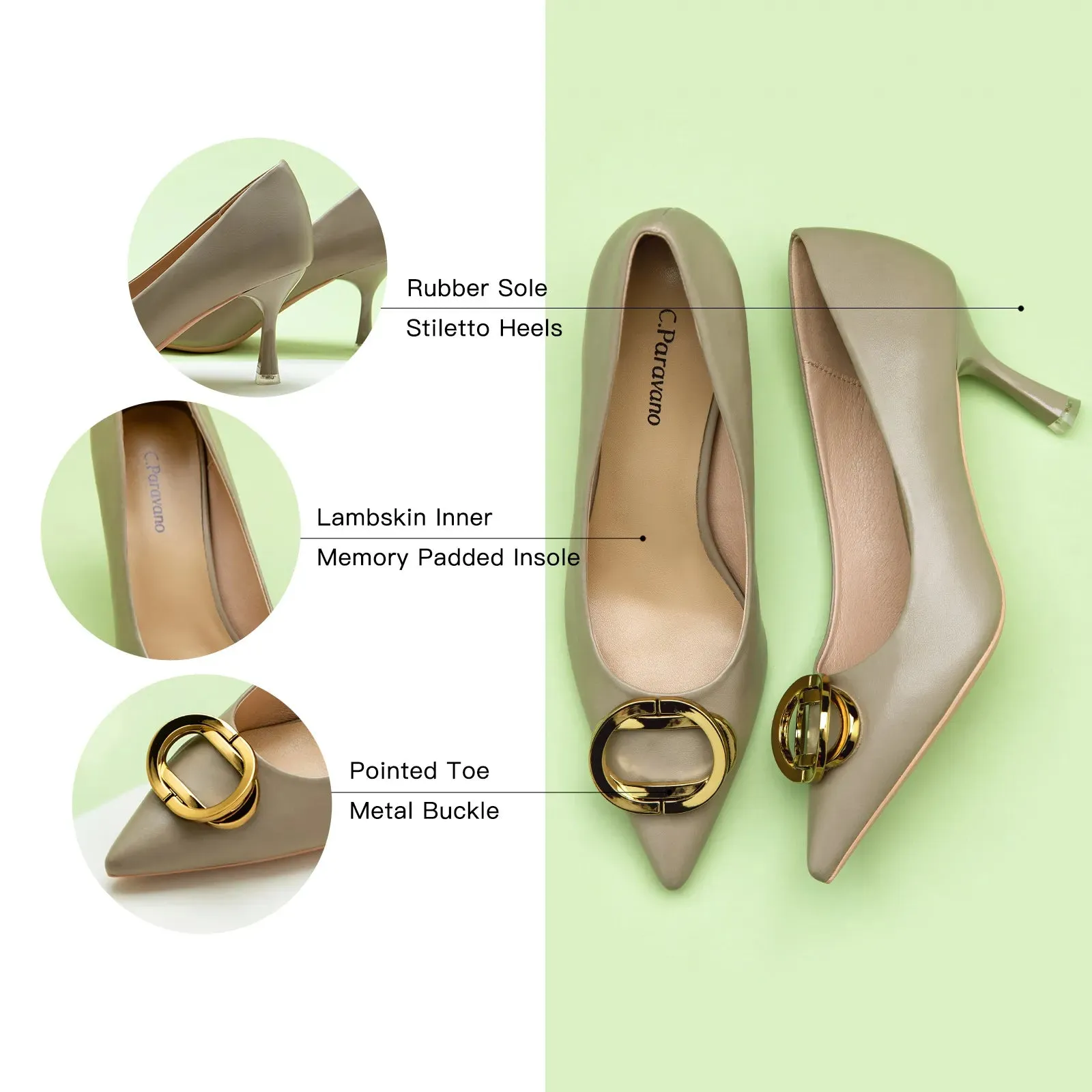 Stacked Metal Buckle Pumps (Olivia)