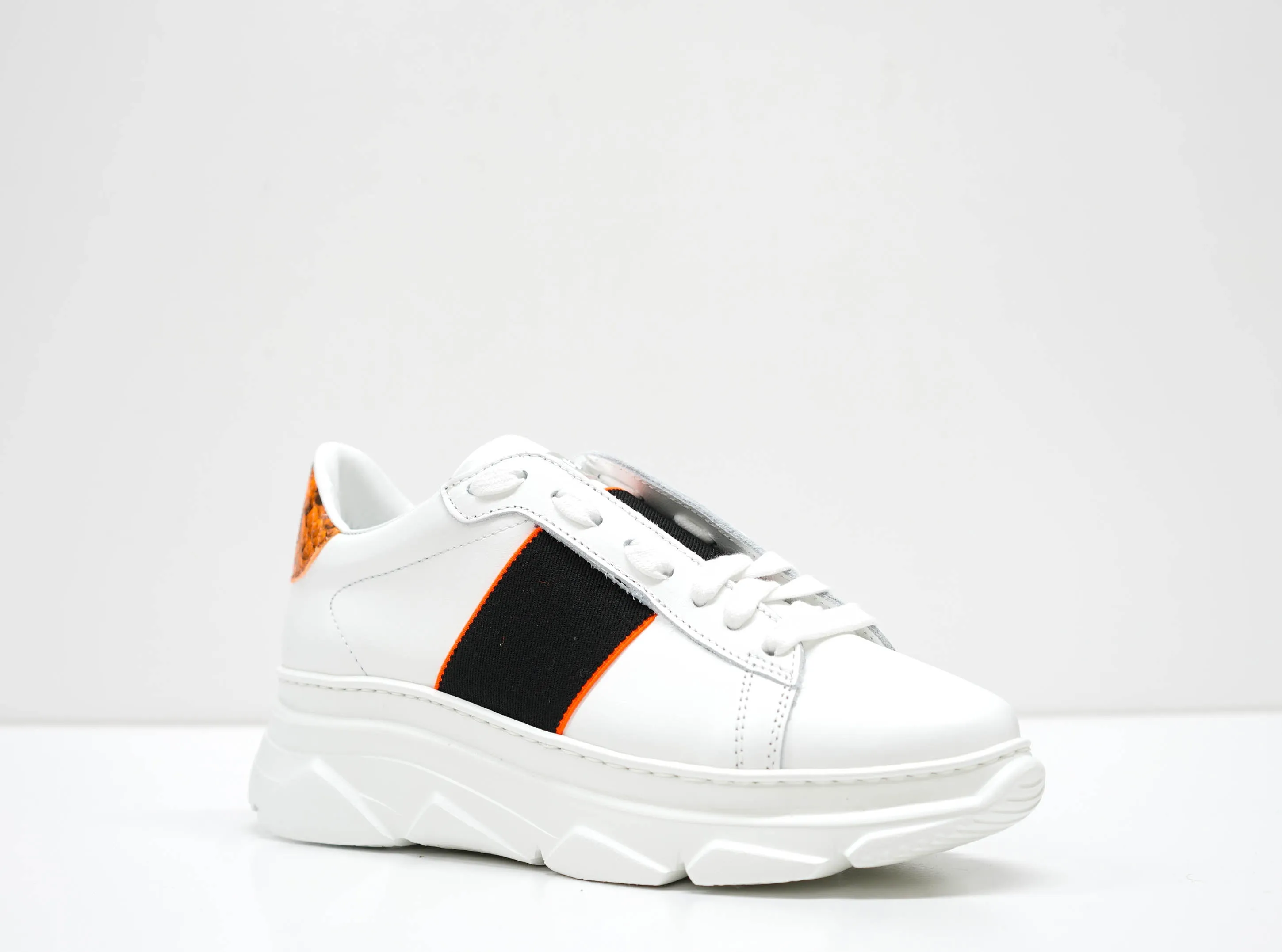 Stokton Women's White & Orange Leather Sneaker, Style Name 650 -D  SOLD OUT