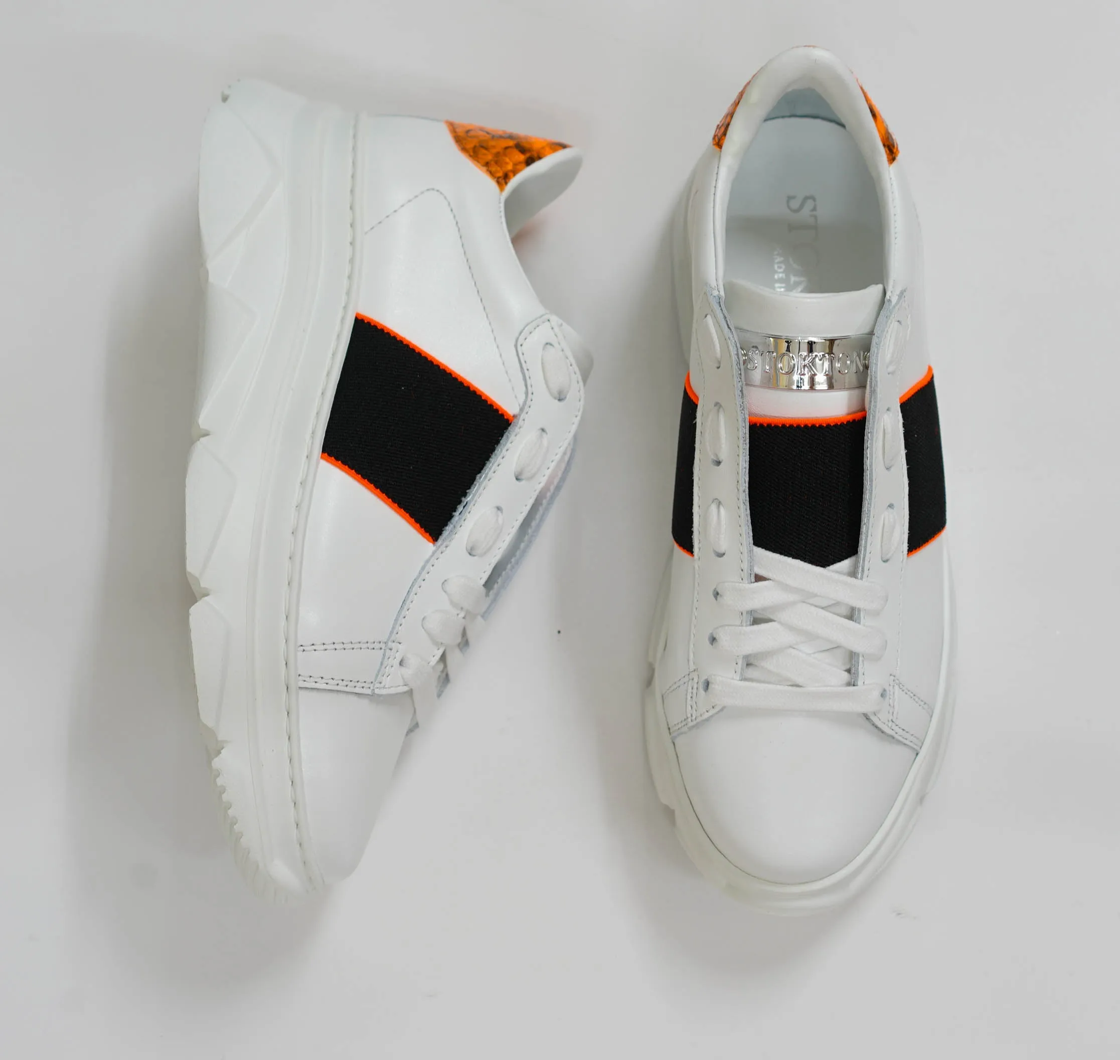Stokton Women's White & Orange Leather Sneaker, Style Name 650 -D  SOLD OUT