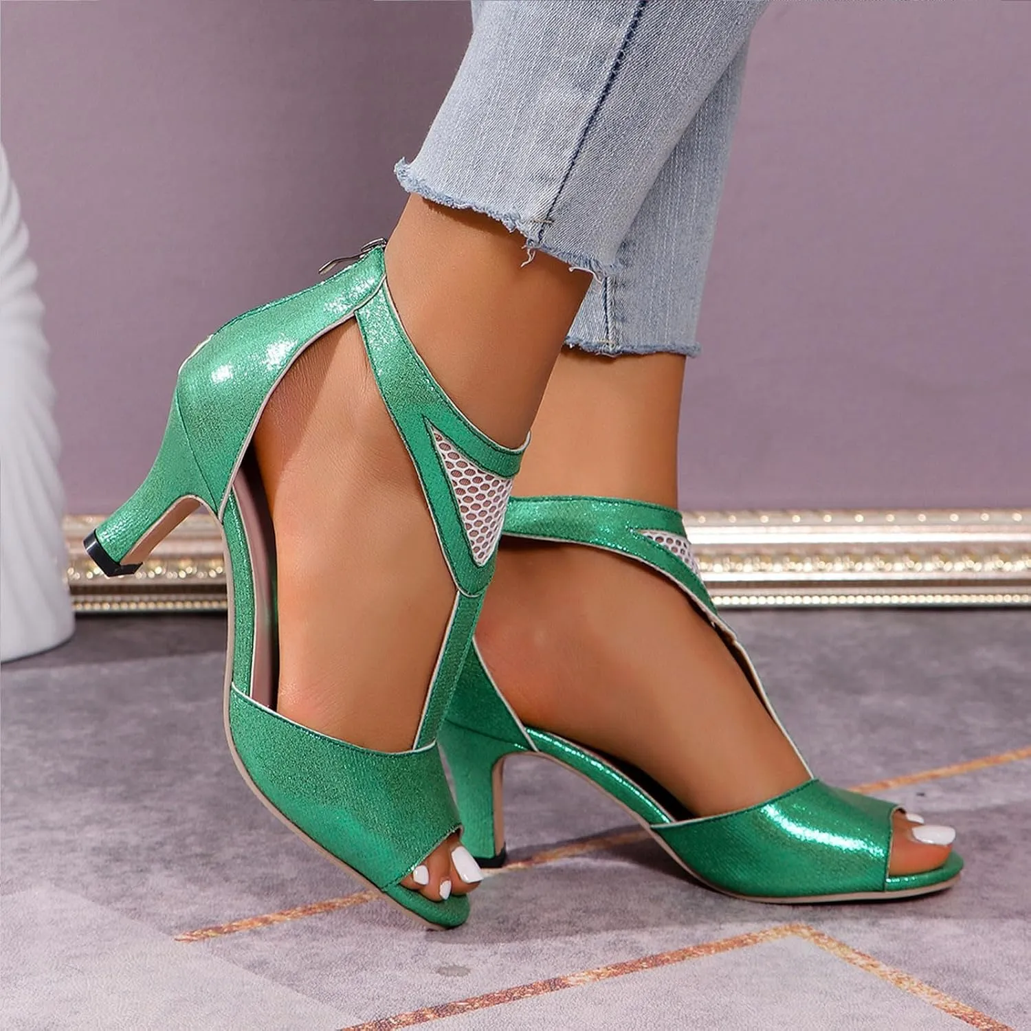 Strappy Heels for Women Prom Heeled Sandals for Women Women's Sandals Women's Chunk Low Heel Pump Sandals