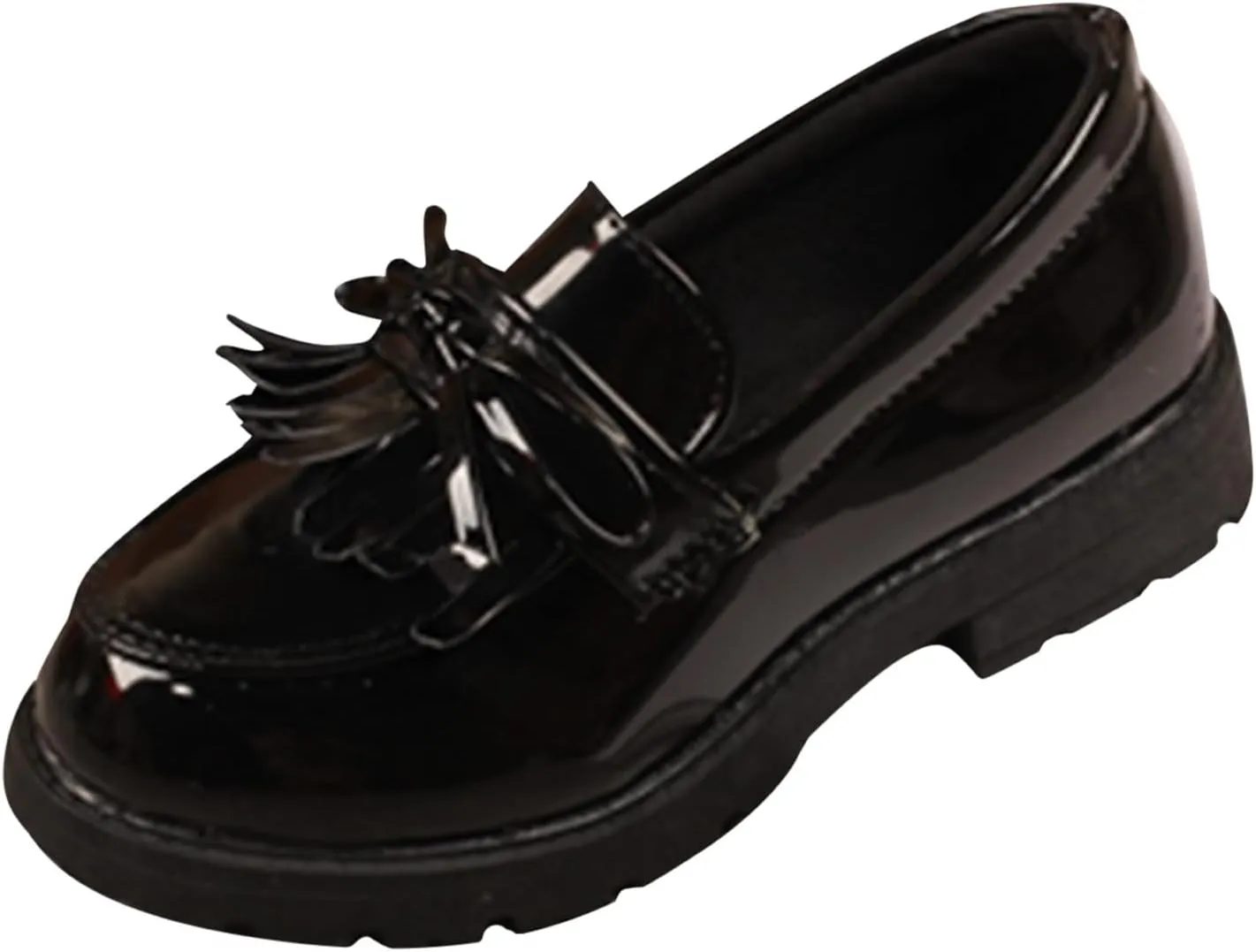 Summer Big Girls Loafer Slip On Leather Tassel Bow School Dress Shoes atent-Leather Reflective Flat Loafers