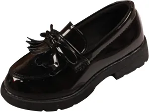 Summer Big Girls Loafer Slip On Leather Tassel Bow School Dress Shoes atent-Leather Reflective Flat Loafers