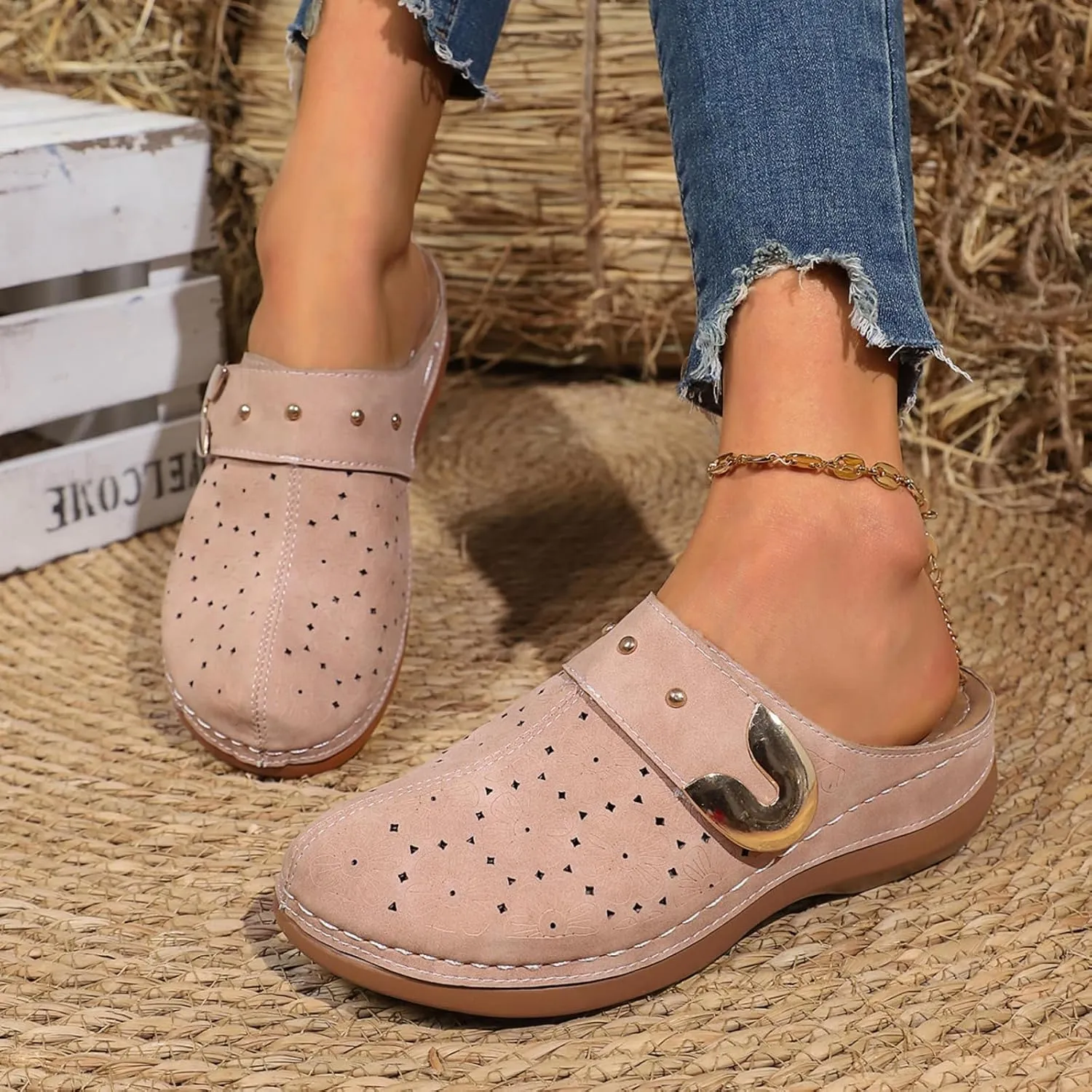 Summer Sandals for Women Casual Dressy Shoes Arch Support Closed Toe Sandals Slip On Shoes Comfortable Sandal 2025