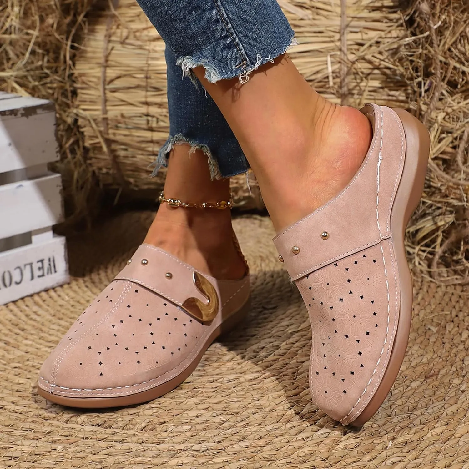 Summer Sandals for Women Casual Dressy Shoes Arch Support Closed Toe Sandals Slip On Shoes Comfortable Sandal 2025