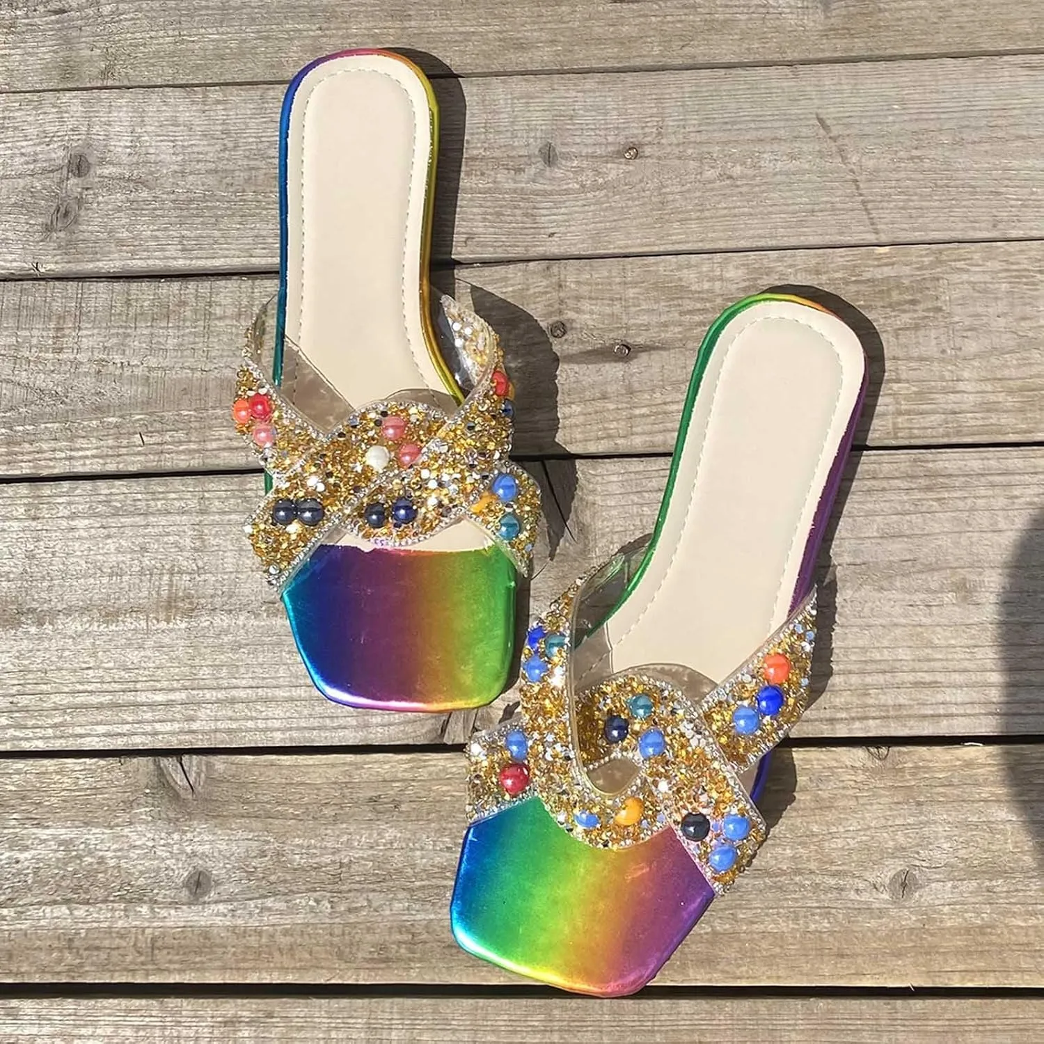 Summer Sandals for Women Women's Summer Fashion Open Toe Diamonds Colorful Sandals Slippers Outdoor Leisure Comfortable