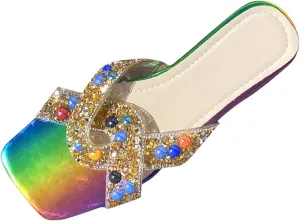 Summer Sandals for Women Women's Summer Fashion Open Toe Diamonds Colorful Sandals Slippers Outdoor Leisure Comfortable