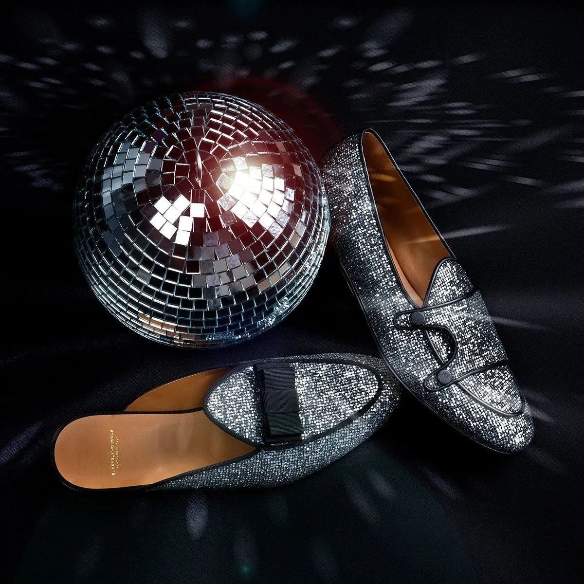 SUPERGLAMOUROUS Tangerine 7 Men's Shoes Silver Glitter Canvas Monk-Straps Belgian Loafers (SPGM1021)