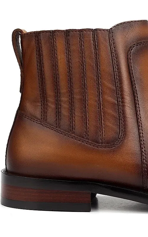 Tan Plain Leather Boots