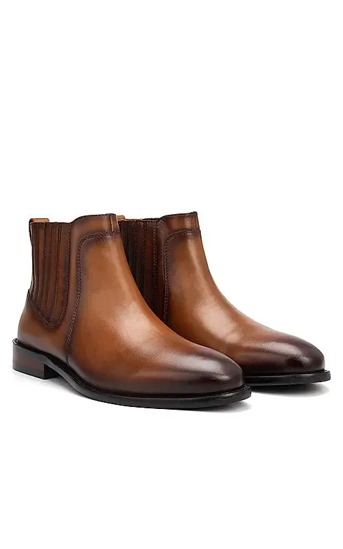 Tan Plain Leather Boots