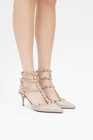 Taupe Patent Rockstud Caged 65mm Pump