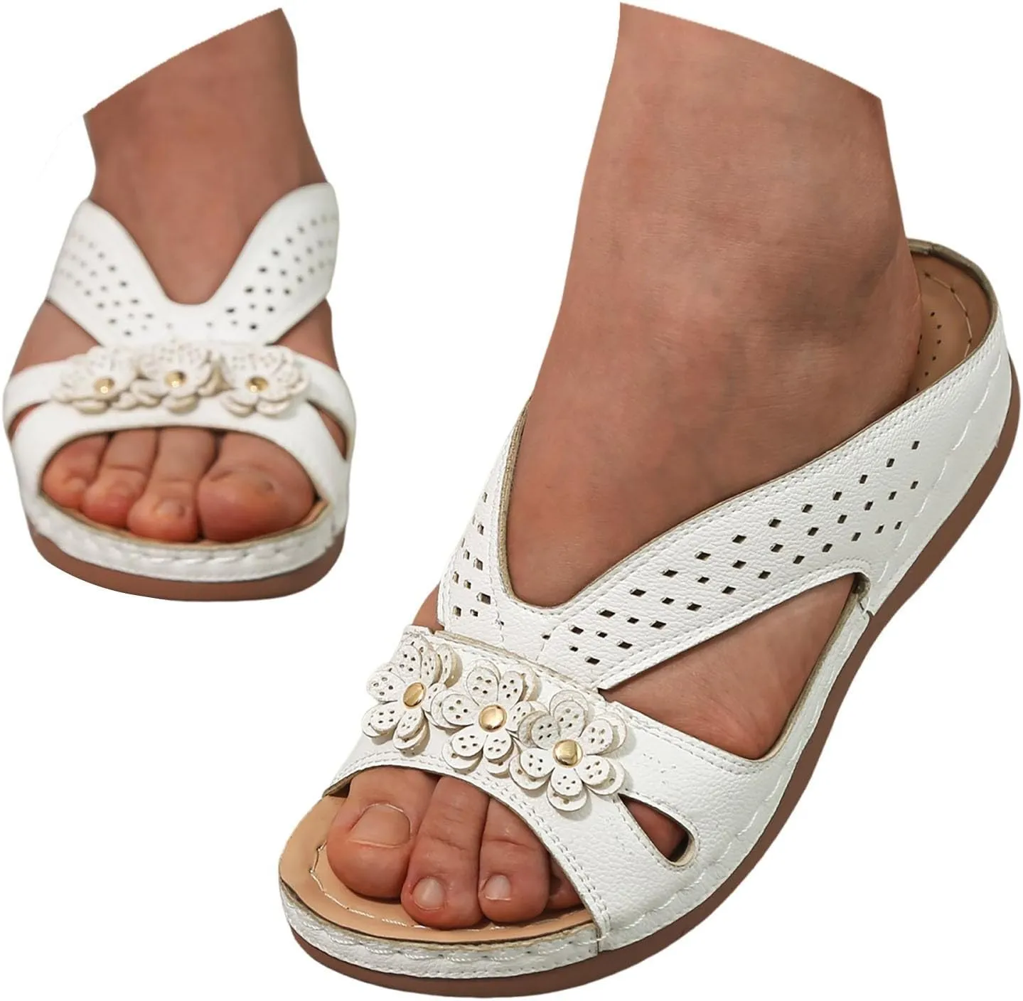 Temperament Wedge Sandals for Women Lightweight Memory Foam Sandals Arch Support Walking Sandal Slippers for Women