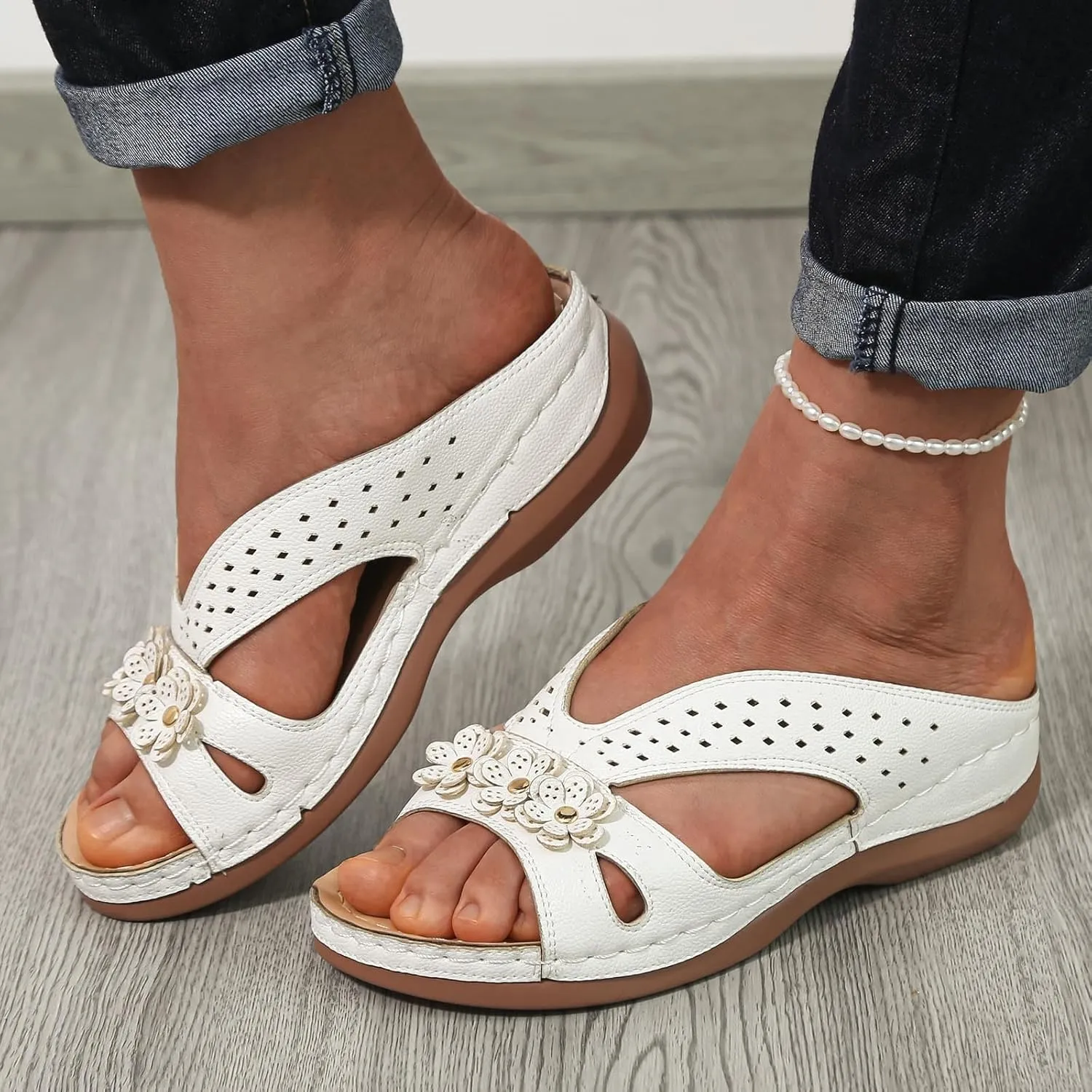 Temperament Wedge Sandals for Women Lightweight Memory Foam Sandals Arch Support Walking Sandal Slippers for Women