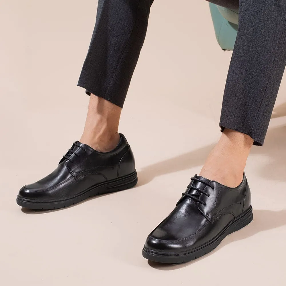 This item only ships to Europe - 7 CM/2.76 Inches Taller - CMR CHAMARIPA Hidden High Heel Shoes For Men Black Leather Business Casual Elevator Shoes Lace Up Men Taller Shoes