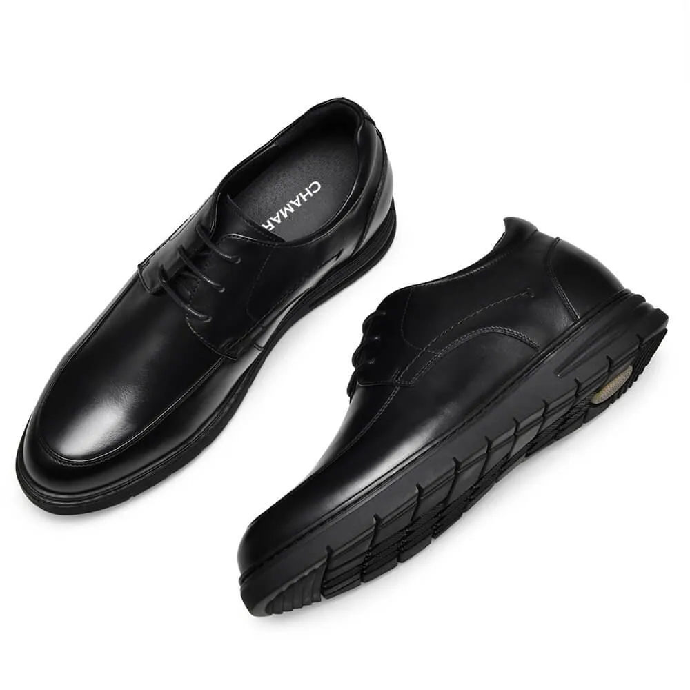 This item only ships to Europe - 7 CM/2.76 Inches Taller - CMR CHAMARIPA Hidden High Heel Shoes For Men Black Leather Business Casual Elevator Shoes Lace Up Men Taller Shoes
