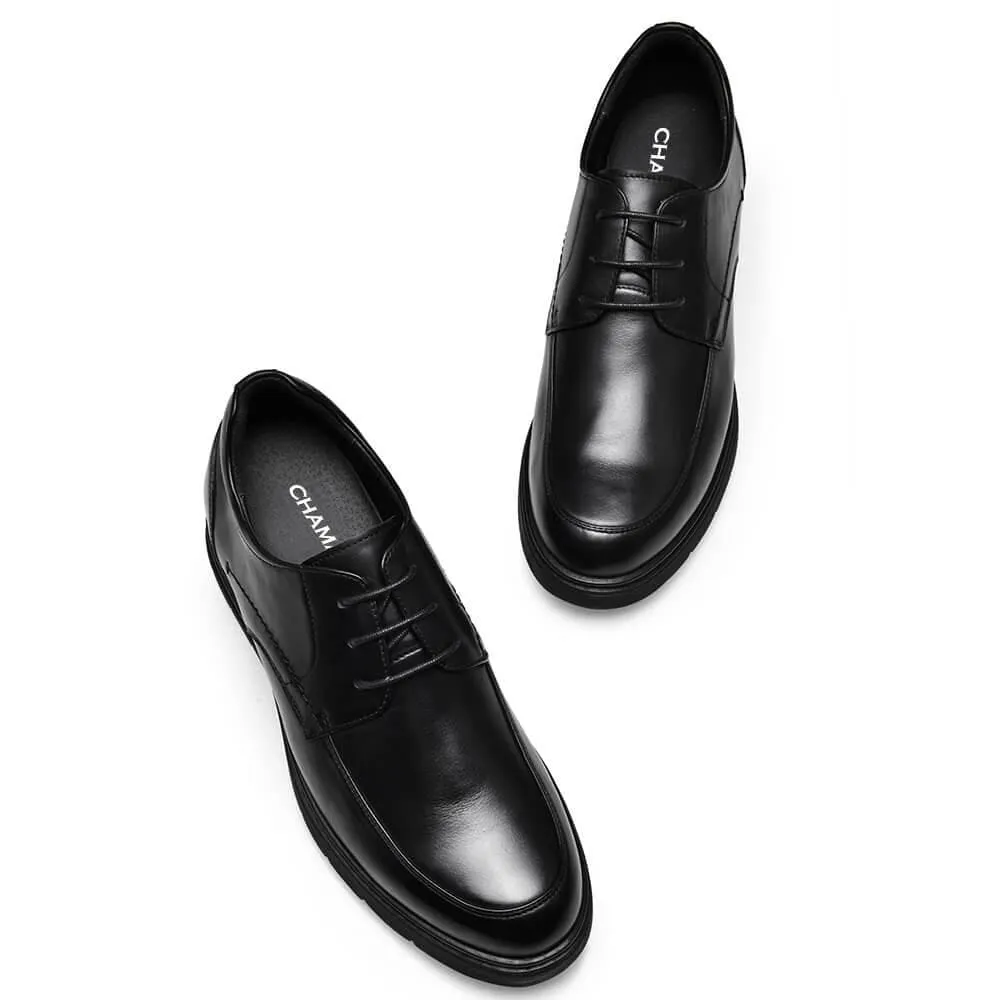 This item only ships to Europe - 7 CM/2.76 Inches Taller - CMR CHAMARIPA Hidden High Heel Shoes For Men Black Leather Business Casual Elevator Shoes Lace Up Men Taller Shoes