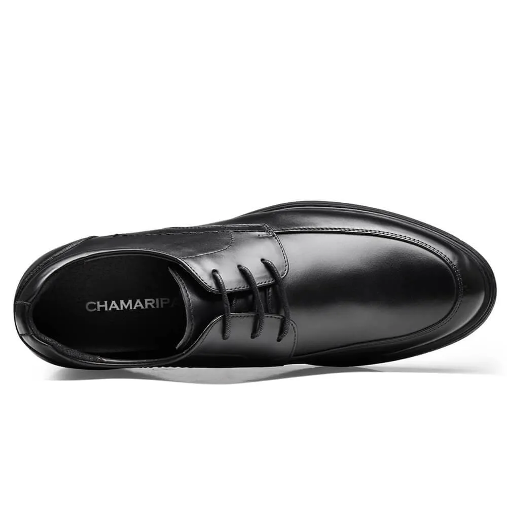 This item only ships to Europe - 7 CM/2.76 Inches Taller - CMR CHAMARIPA Hidden High Heel Shoes For Men Black Leather Business Casual Elevator Shoes Lace Up Men Taller Shoes