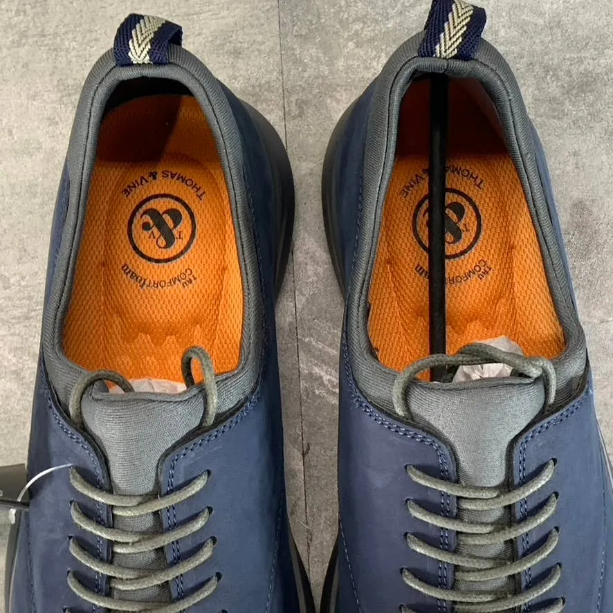 THOMAS & VINE Men's Navy Leather Hyde Tru Comfort Foam Lace-Up Sneakers SZ 10