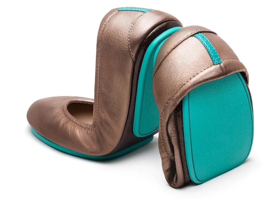TIEKS BRONZE FOLDED ITALIAN LEATHER BALLET FLATS