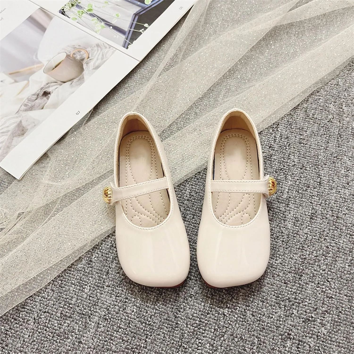 Toddler Girl Dress Shoes Mary Jane Flat with Hook and Loop Straps Girls' Shoes for School, Weddings and Girls' Flat