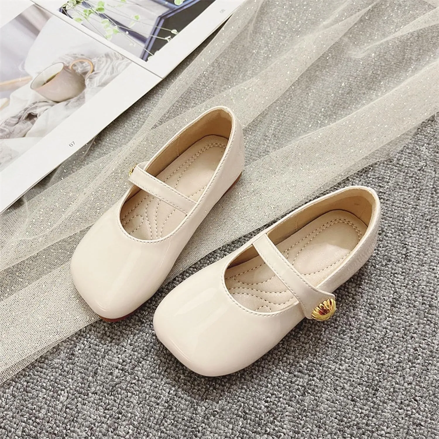 Toddler Girl Dress Shoes Mary Jane Flat with Hook and Loop Straps Girls' Shoes for School, Weddings and Girls' Flat