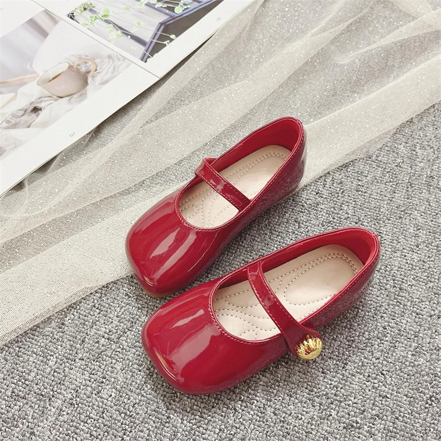 Toddler Girl Dress Shoes Mary Jane Flat with Hook and Loop Straps Girls' Shoes for School, Weddings and Girls' Flat