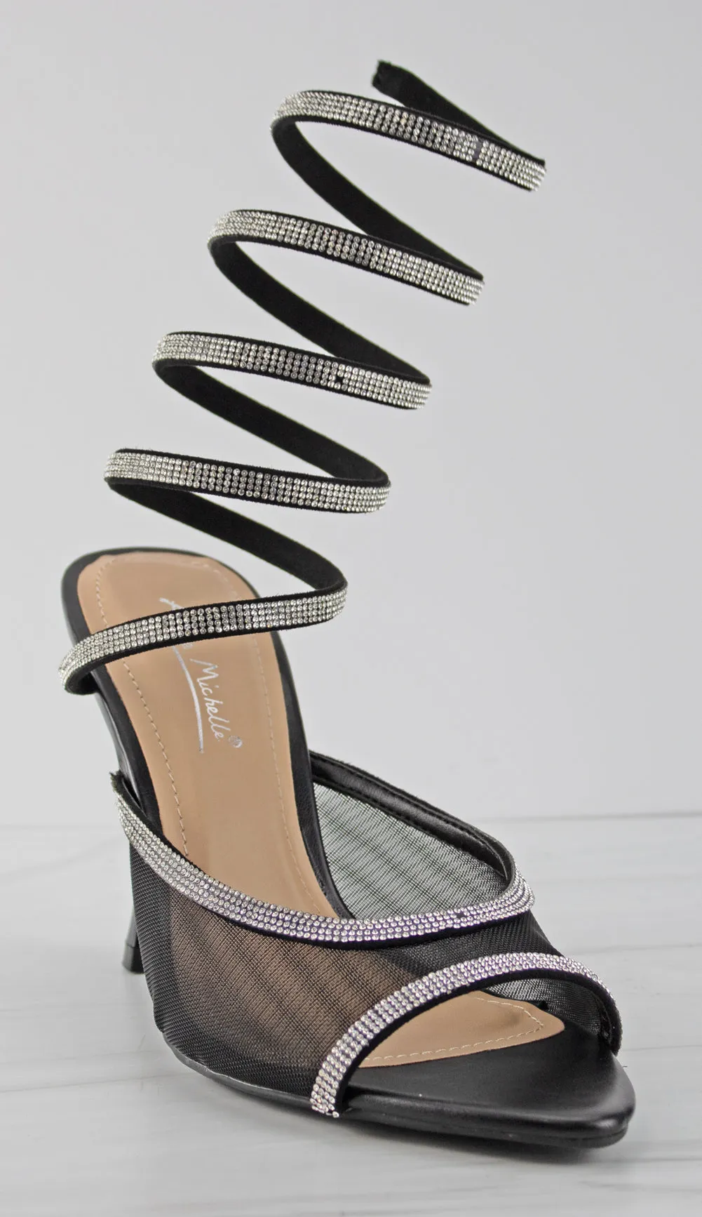 Trace 10 Women's Mesh Spiral Strappy Low Stiletto Heels