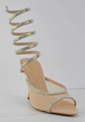 Trace 10 Women's Mesh Spiral Strappy Low Stiletto Heels