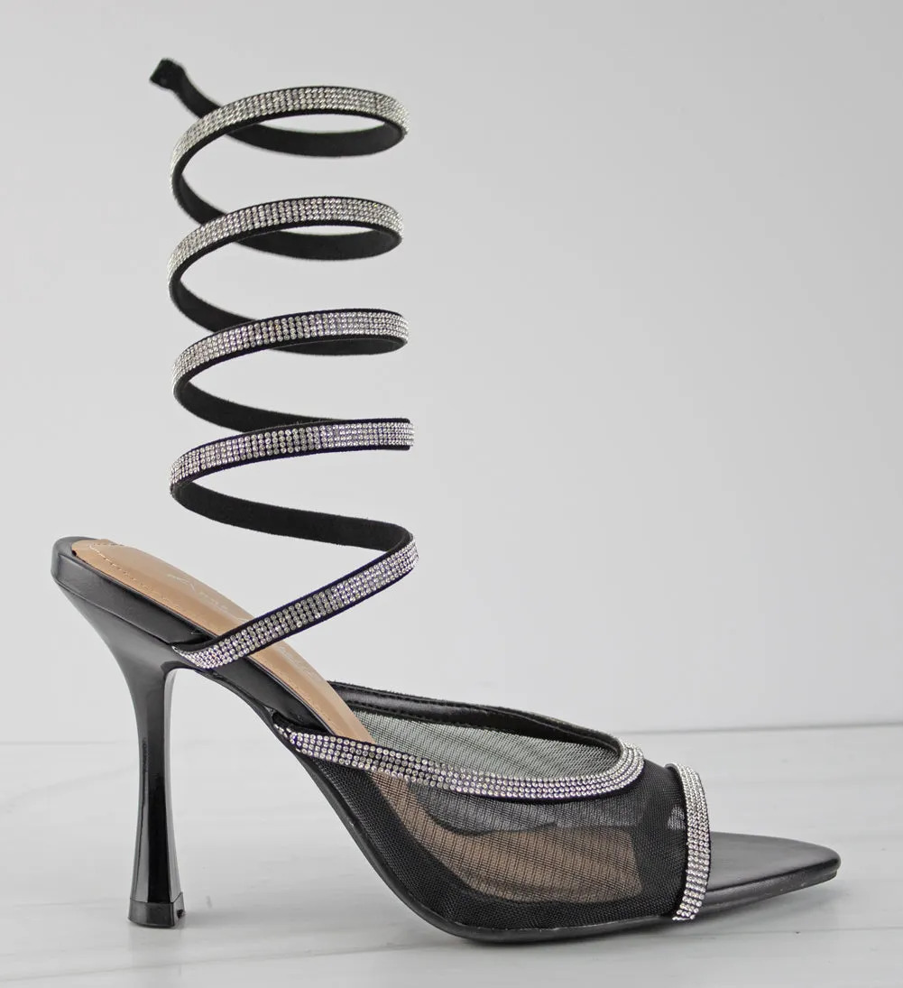 Trace 10 Women's Mesh Spiral Strappy Low Stiletto Heels