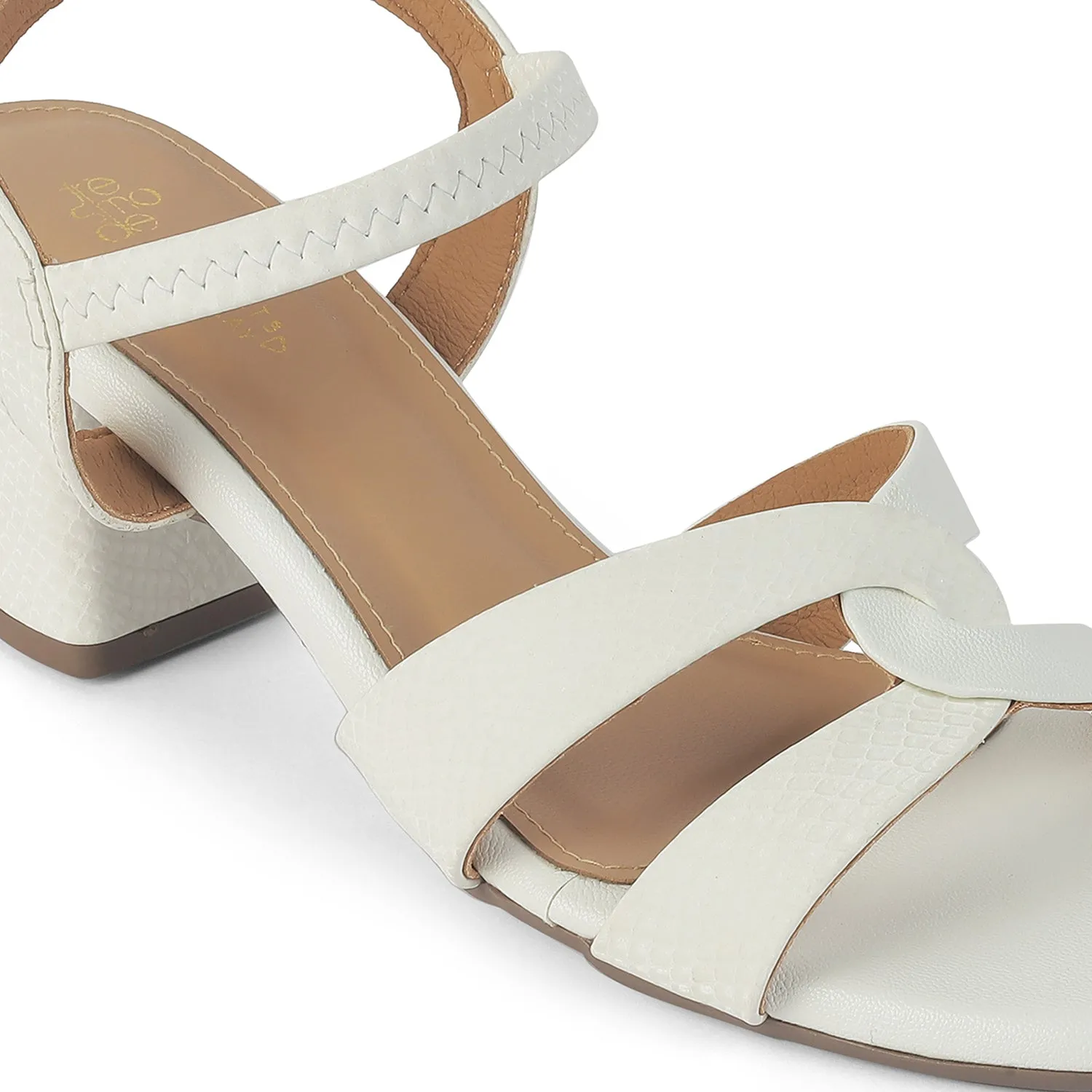 Tresmode Leros White Women's Dress Block Heel Sandals