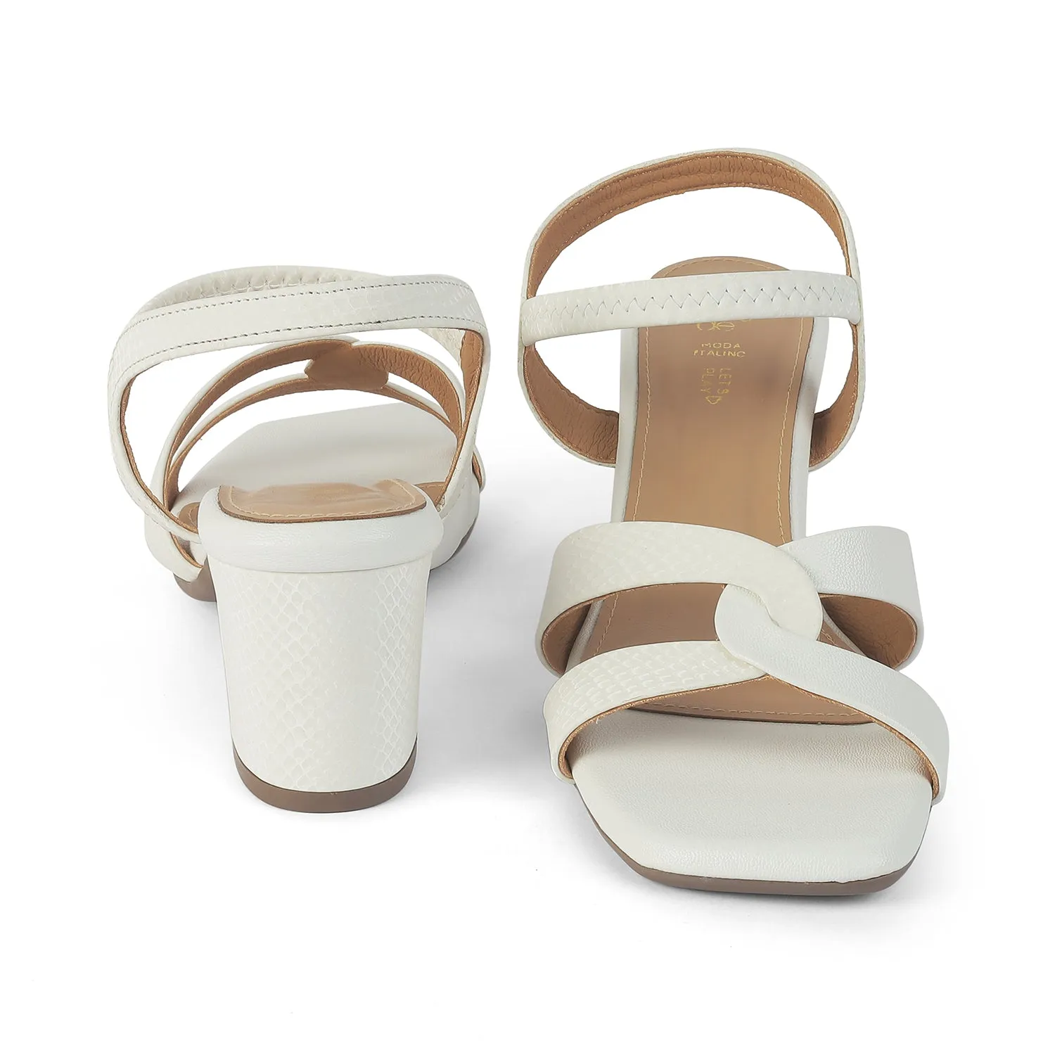 Tresmode Leros White Women's Dress Block Heel Sandals
