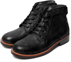 UOQAPRE Work Boots for Men Wedge Work Leather Boots With Side Zipper Men's Motorcycle Boots Adjustable Width System