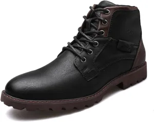 UOQAPRE Work Boots for Men Wedge Work Leather Boots With Side Zipper Men's Motorcycle Boots Adjustable Width System