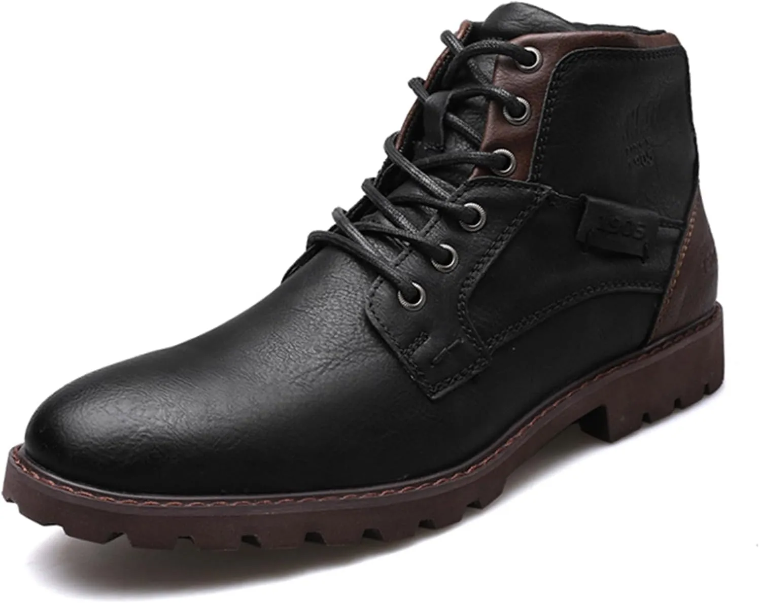 UOQAPRE Work Boots for Men Wedge Work Leather Boots With Side Zipper Men's Motorcycle Boots Adjustable Width System