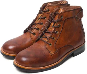 UOQAPRE Work Boots for Men Wedge Work Leather Boots With Side Zipper Men's Motorcycle Boots Adjustable Width System