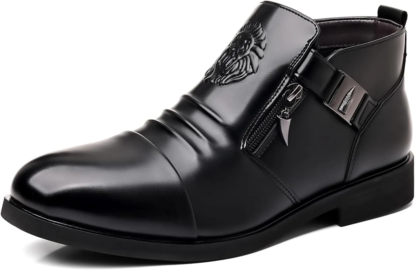 UOQAPRE Work Boots for Men Wedge Work Leather Boots With Side Zipper Men's Motorcycle Boots Adjustable Width System